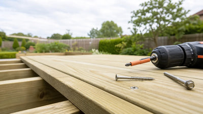 Stainless steel wood screws and coach screw on pressure-treated decking boards