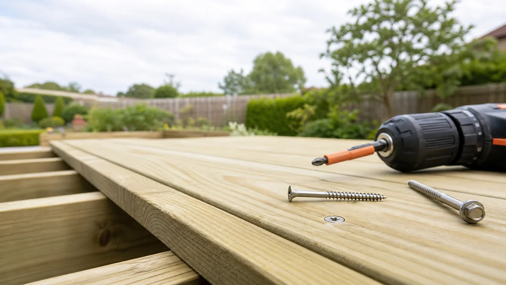 Stainless steel wood screws and coach screw on pressure-treated decking boards
