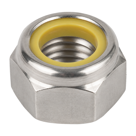 M10 Nylon Insert Nut (Yellow Nylon) DIN 985 A2 Stainless Steel