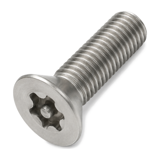 Six lobe pin countersunk security screw, DIN 7991, A2 (304) stainless steel