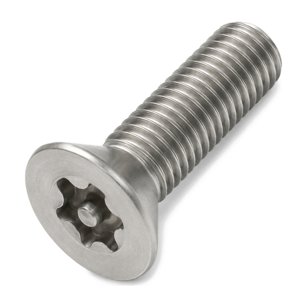 Six lobe pin countersunk security screw, DIN 7991, A2 (304) stainless steel