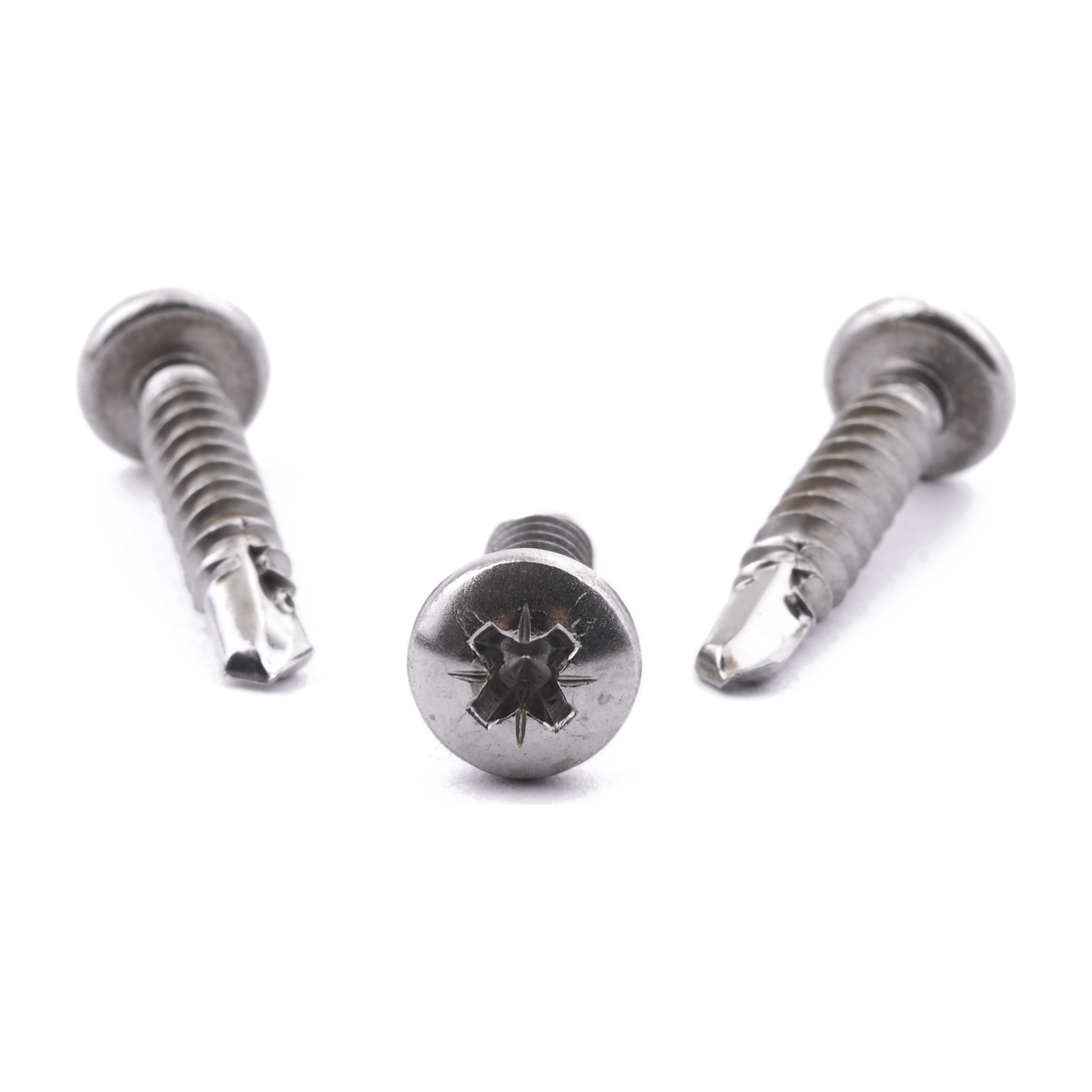 Pan head self-drilling screw with Pozi drive, stainless steel