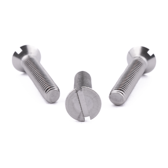 Countersunk machine screw with slotted drive, stainless steel