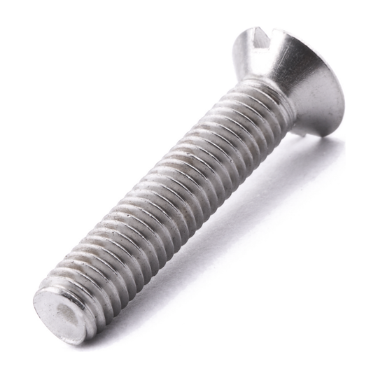 Raised countersunk machine screw with slotted drive, stainless steel