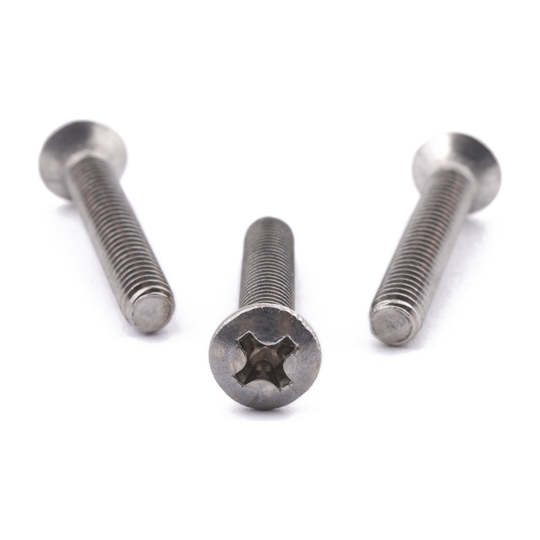 Raised countersunk machine screw with Phillips drive, stainless steel
