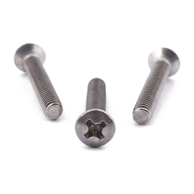 Raised countersunk machine screw with Phillips drive, stainless steel
