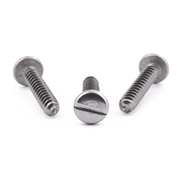 Pan head self-tapping screw with slotted drive, stainless steel