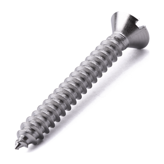 Raised countersunk self-tapping screw with slotted drive, DIN 7973-C, A2 (304) stainless steel