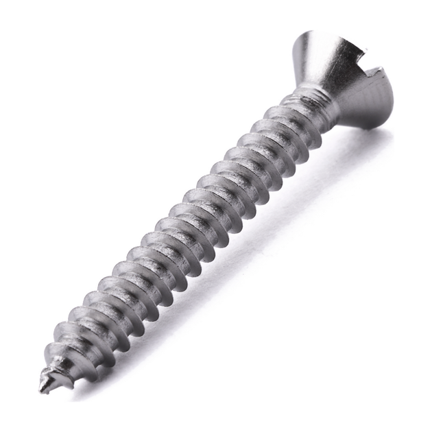 Raised countersunk self-tapping screw with slotted drive, DIN 7973-C, A2 (304) stainless steel