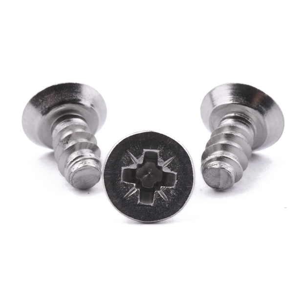 Countersunk truncated self-tapping screw with Pozi drive, A2 (304) stainless steel