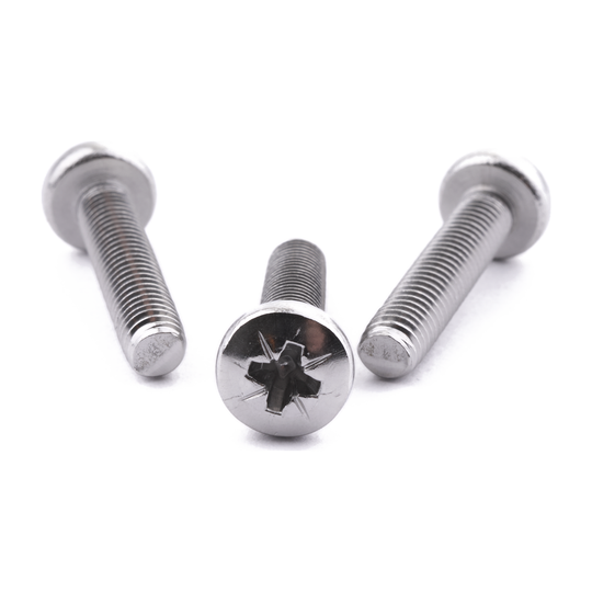 Pan head machine screw with Pozi drive, stainless steel