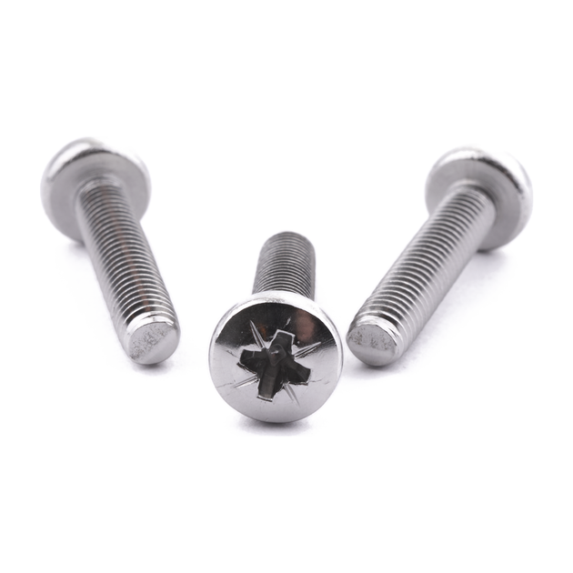 Pan head machine screw with Pozi drive, stainless steel