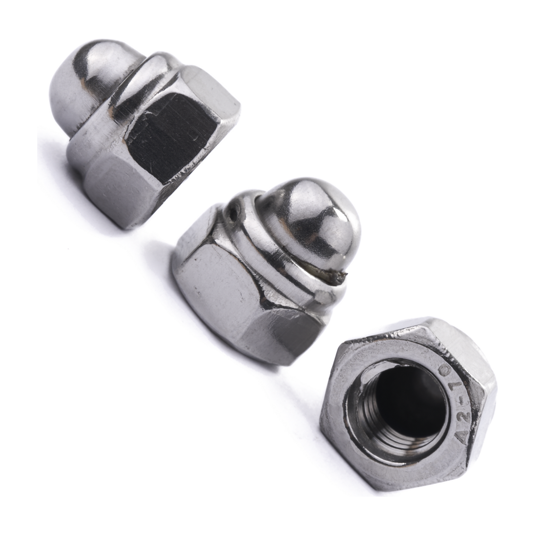 Domed nylon insert nut, DIN 986, A2 (304) stainless steel