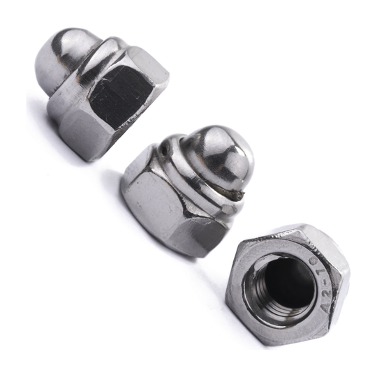 Domed nylon insert nut, DIN 986, A2 (304) stainless steel