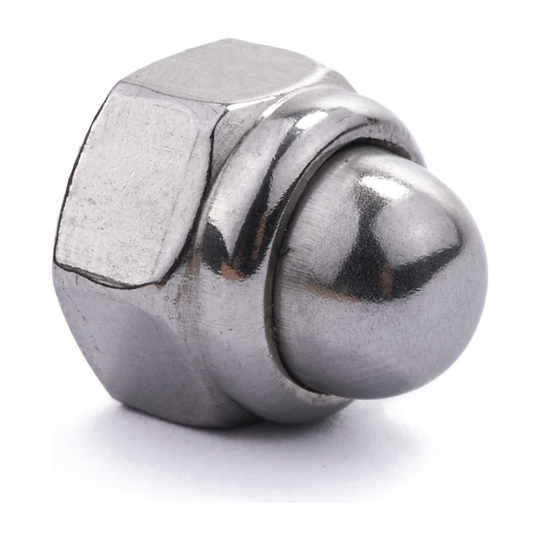 Domed nylon insert nut, DIN 986, A2 (304) stainless steel