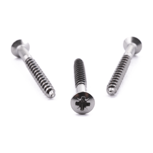 Raised countersunk woodscrew with Pozi drive, DIN 7995, A2 (304) stainless steel