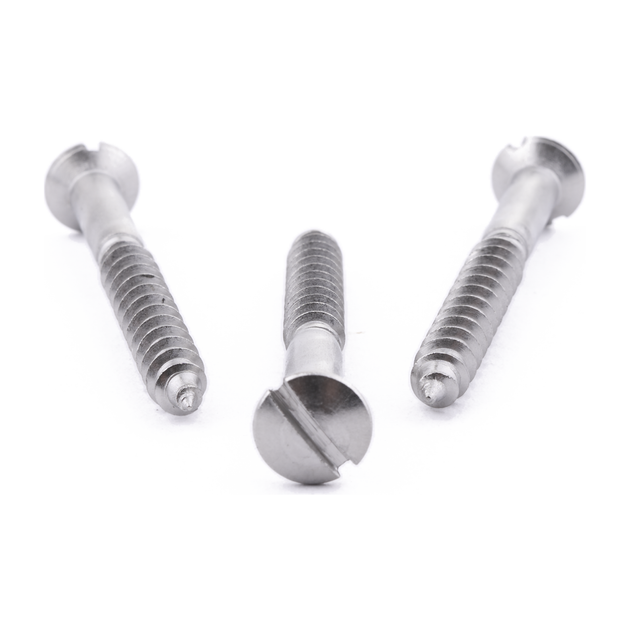Raised countersunk woodscrew with slotted drive, DIN 95, A2 (304) stainless steel