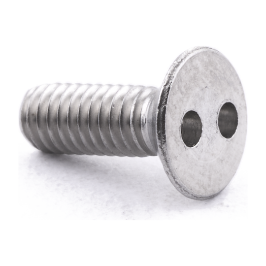 Countersunk two-hole security screw, stainless steel