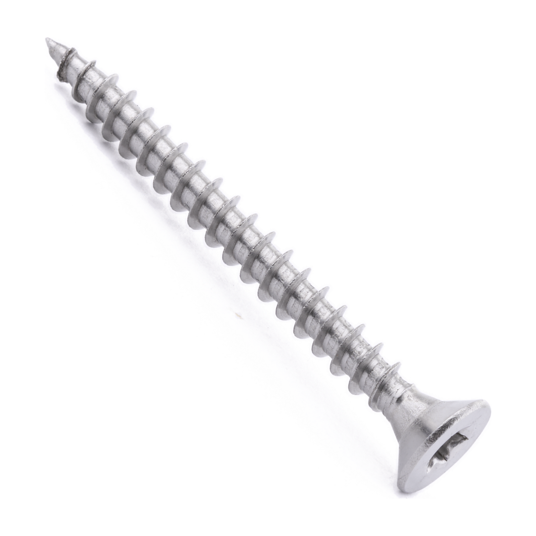 Countersunk chipboard screw with six lobe drive, stainless steel