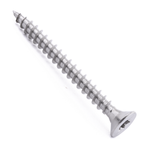 Countersunk chipboard screw with six lobe drive, stainless steel
