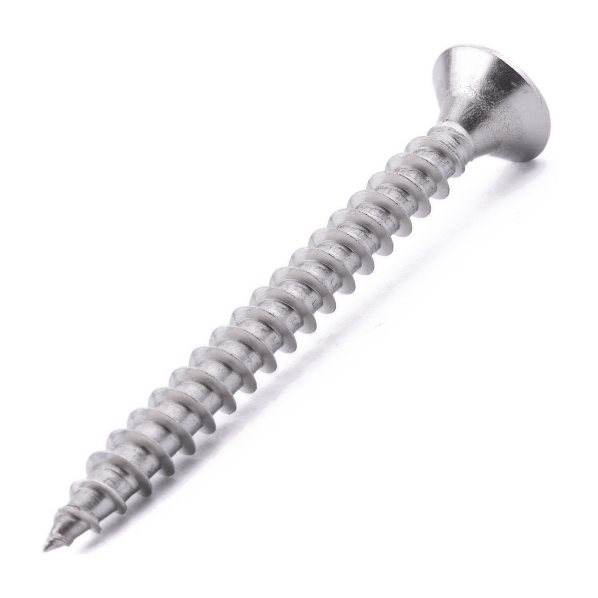 Countersunk chipboard screw with six lobe drive, stainless steel