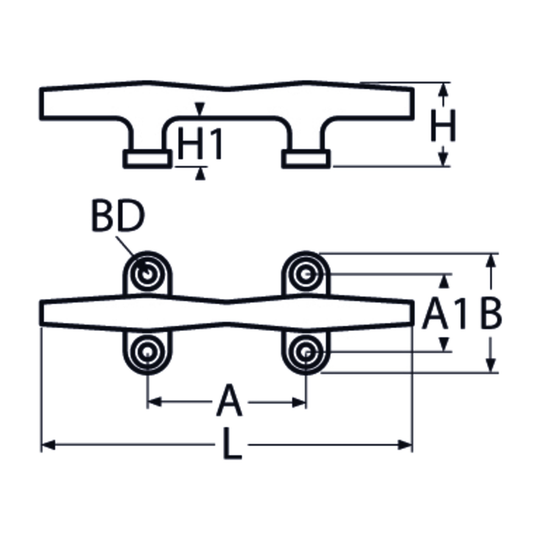 125mm Hollow Base Cleat Four A4 Stainless Steel