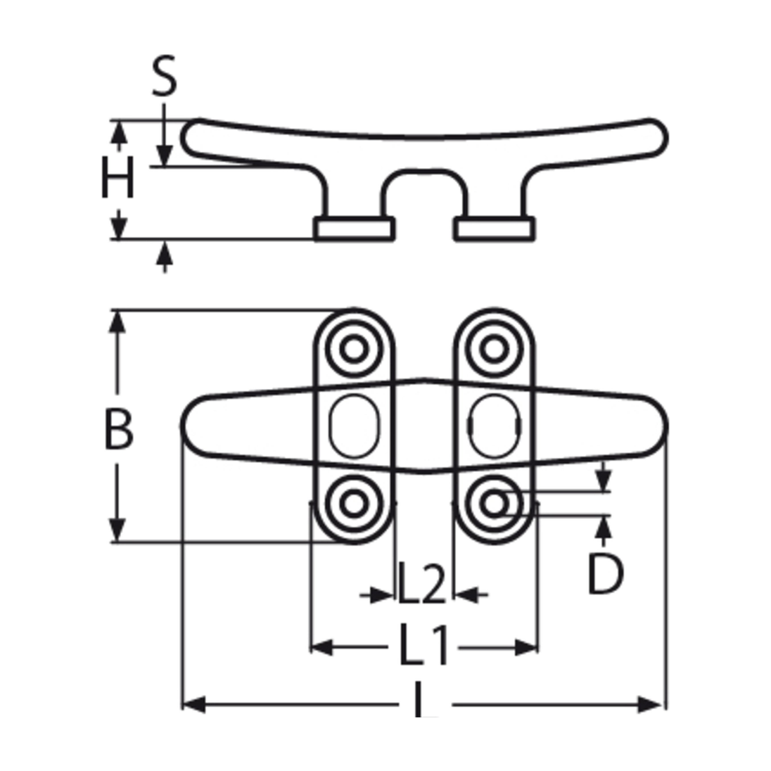 125mm Low Flat Cleat Four A4 Stainless Steel
