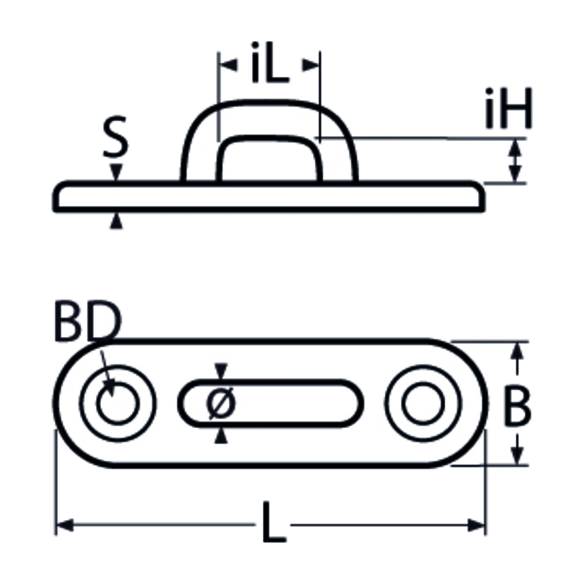 75 X 16 Pad Eye Oblong Base A4 Stainless Steel