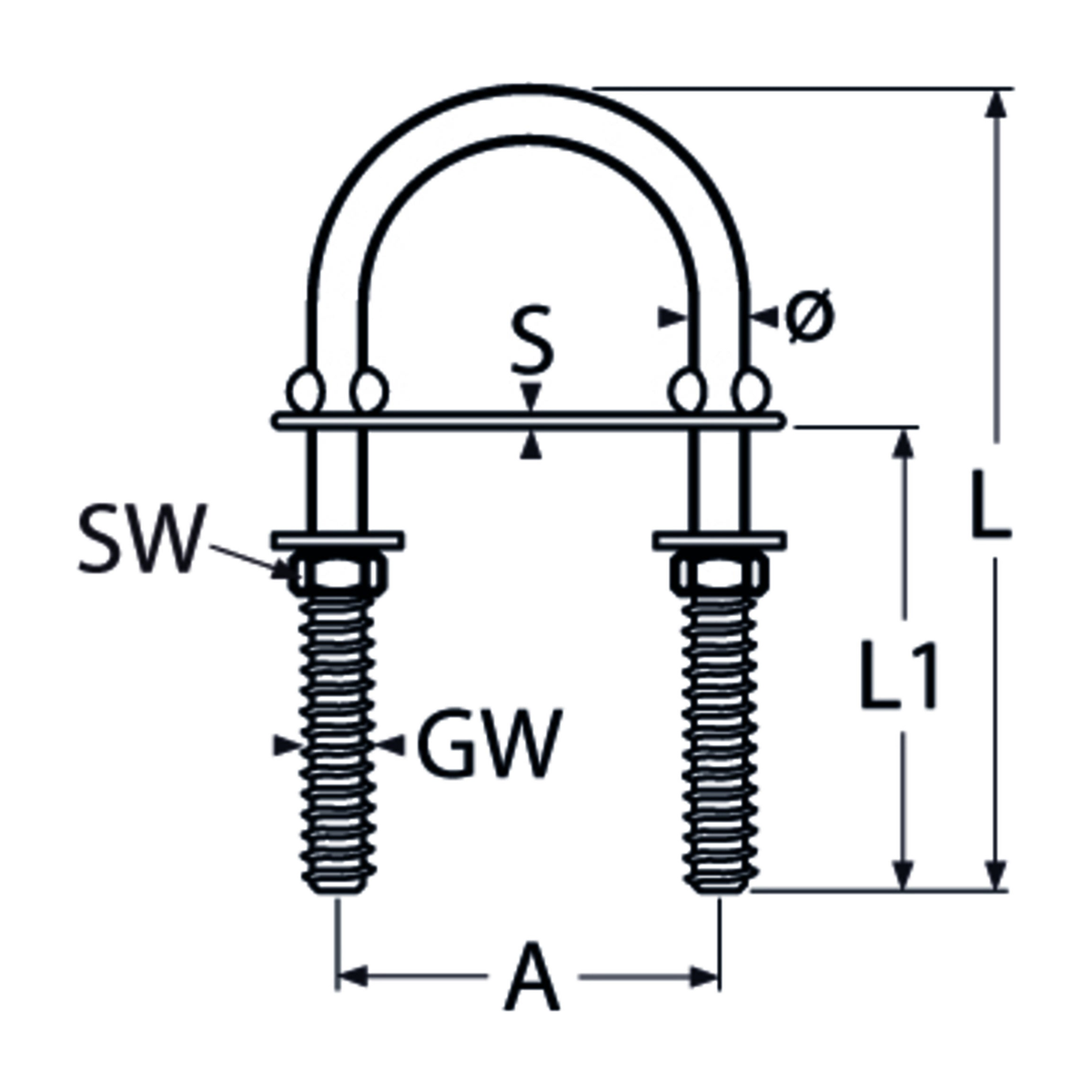 M8 X 100 U-Bolt with Nut, Plate and Washer A2 Stainless Steel