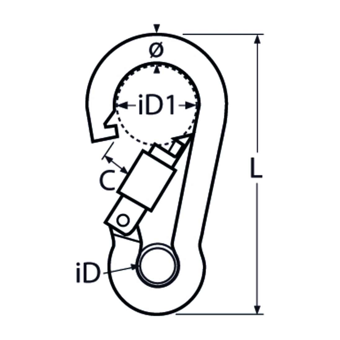 Spring hook with safety screw and eyelet, A4 (316) stainless steel