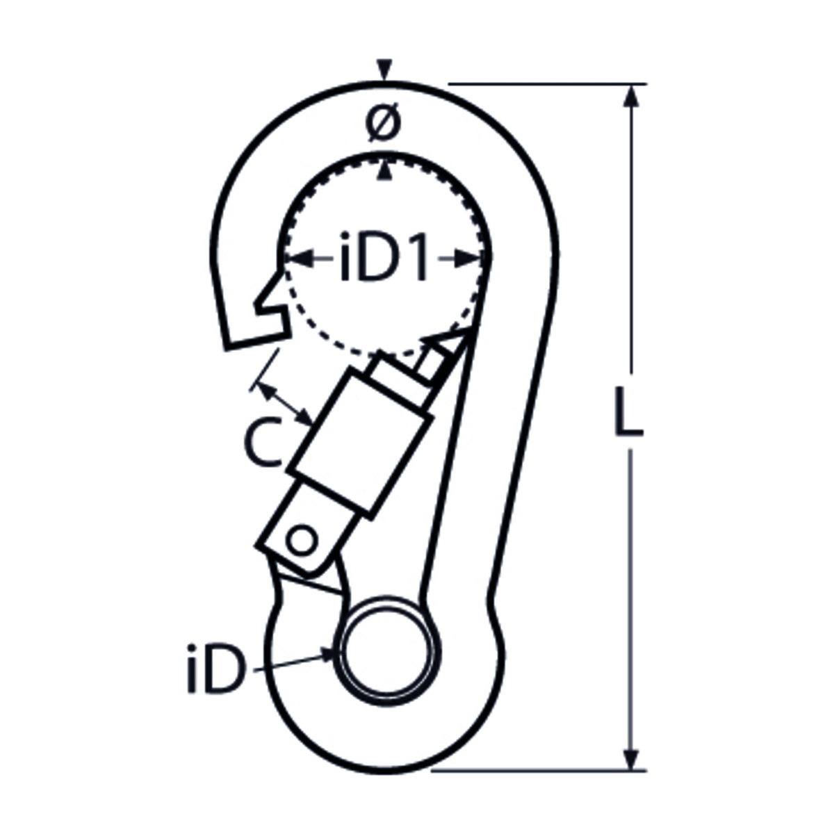Spring hook with safety screw and eyelet, A4 (316) stainless steel