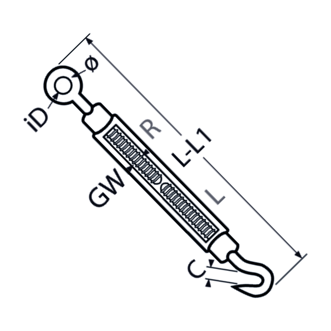 Turnbuckle, eye and hook, A4 (316) stainless steel