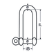 Long straight shackle, stainless steel