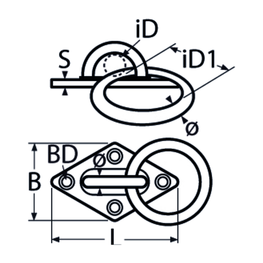 Diamond ring pad eye, A2 (304) stainless steel