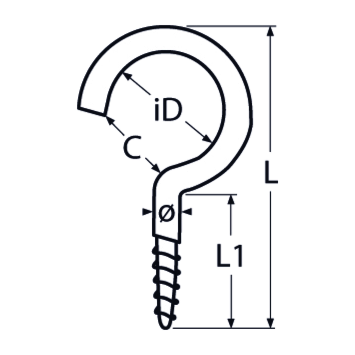 4.4 X 50 Plain Cup Hook A2 Stainless Steel