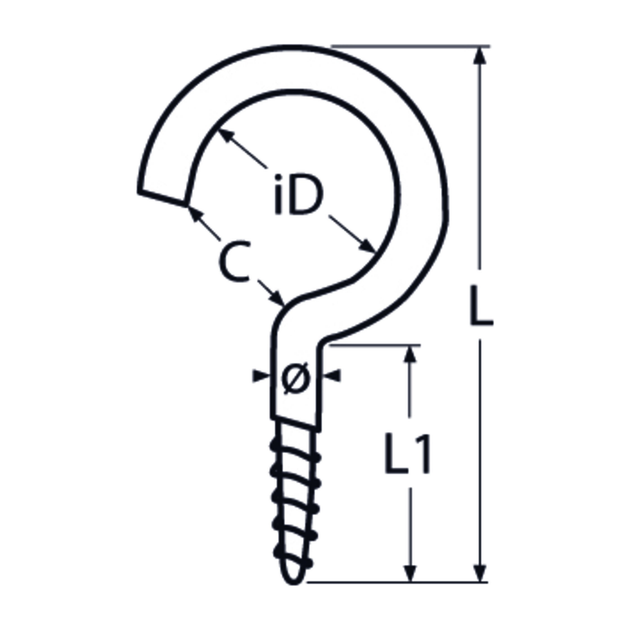 4.4 X 50 Plain Cup Hook A2 Stainless Steel