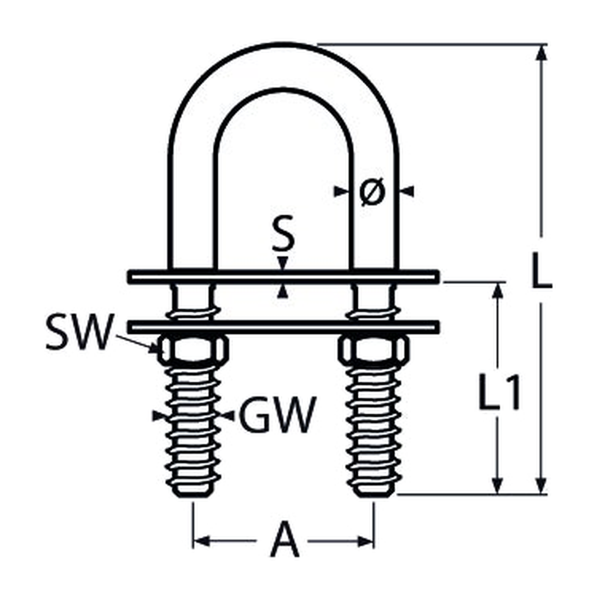 M8 X 100 U-Bolt with 2 Counter Plates A4 Stainless Steel
