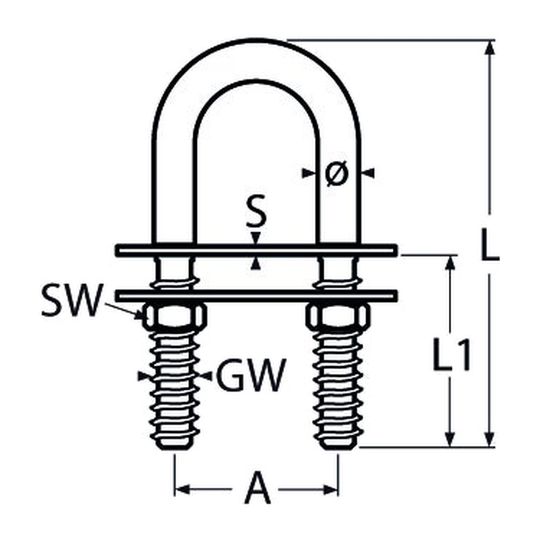 M8 X 100 U-Bolt with 2 Counter Plates A4 Stainless Steel