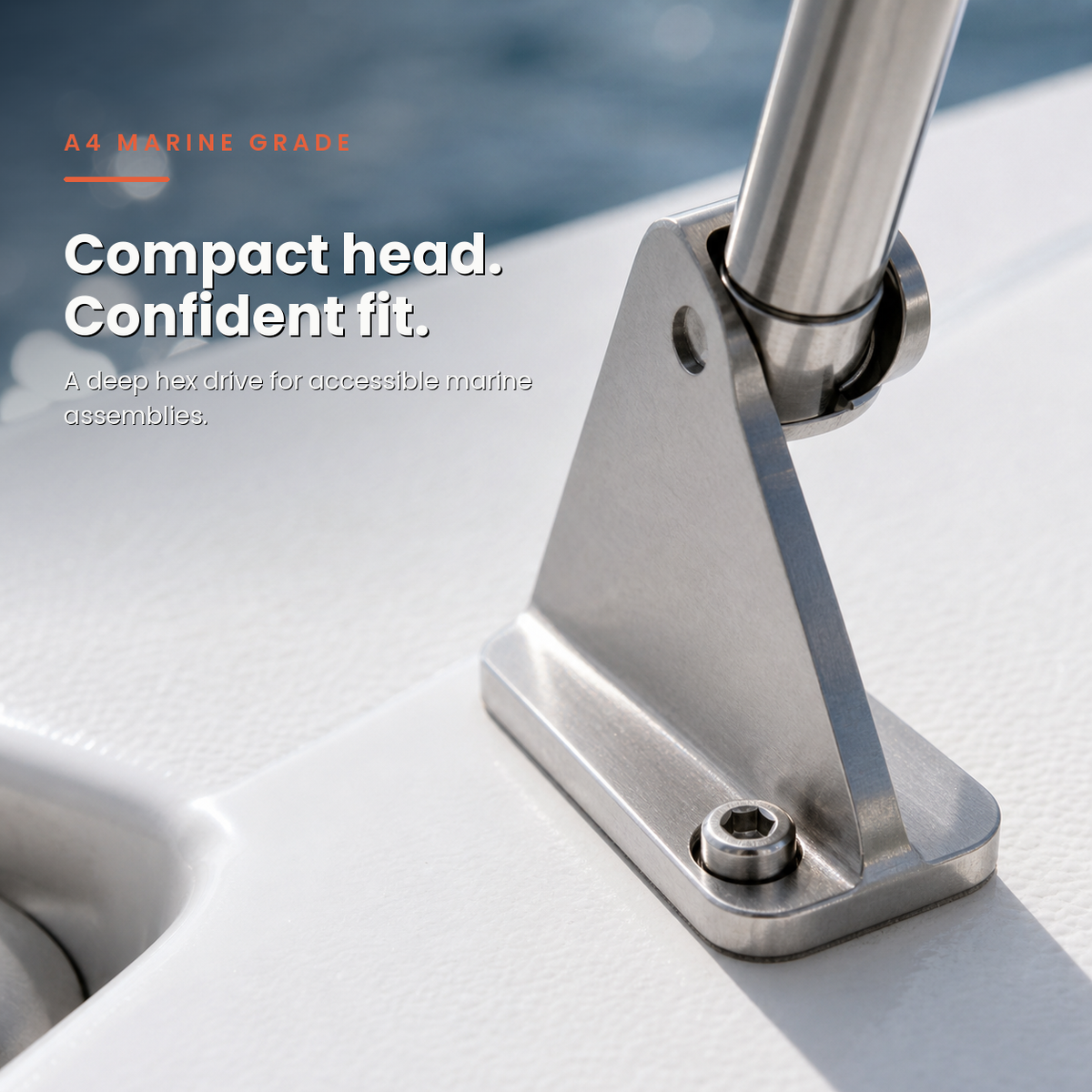 Hexagon Socket Cap Screw in a real-life marine application. A deep hex drive for accessible marine assemblies.