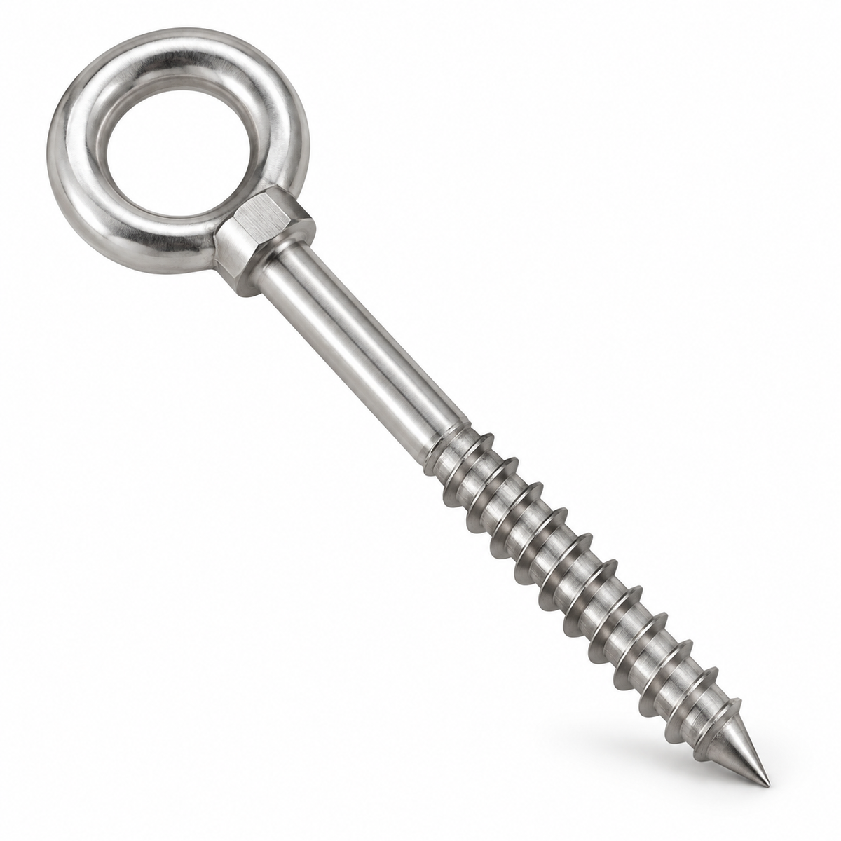 Eye bolt with wood thread and collar, stainless steel