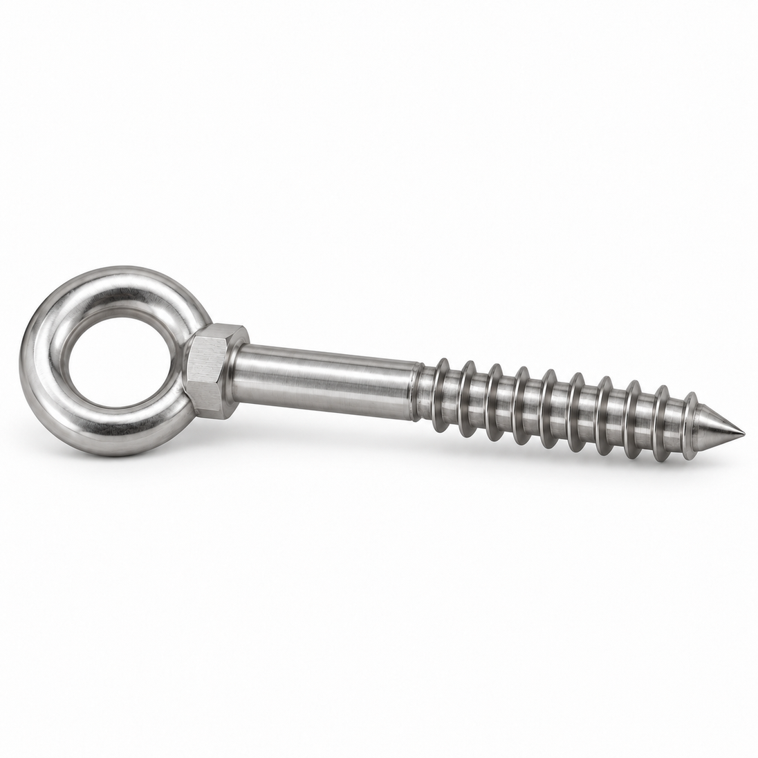 Eye bolt with wood thread and collar, stainless steel