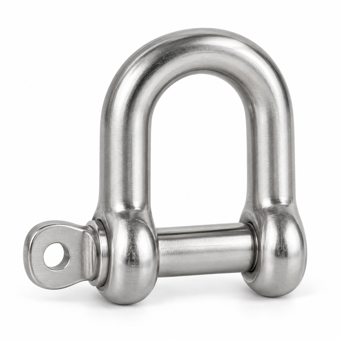 D shackle with captive pin, stainless steel