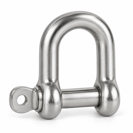 D shackle with captive pin, stainless steel