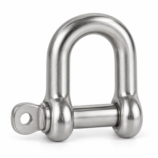D shackle with captive pin, stainless steel