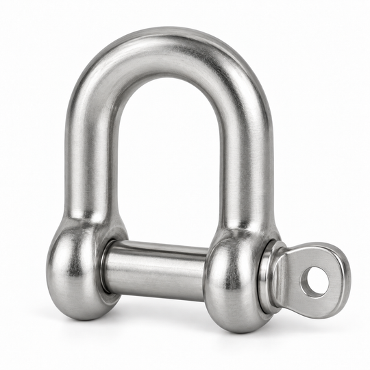 D shackle with captive pin, stainless steel