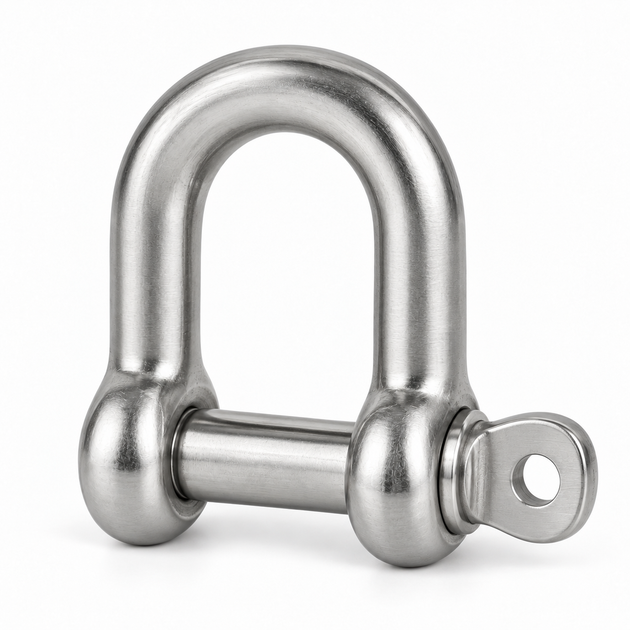 D shackle with captive pin, stainless steel