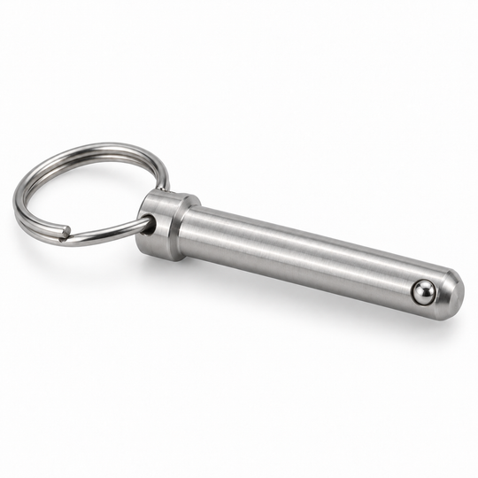 Fast pin with ball lock and pull ring, stainless steel