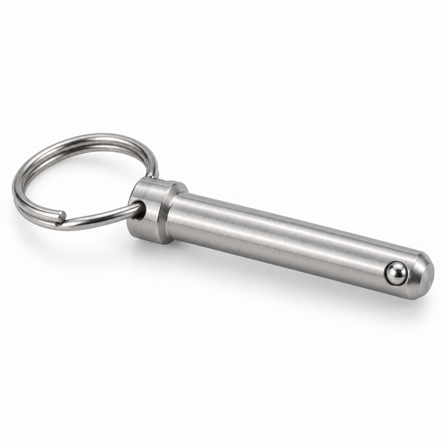Fast pin with ball lock and pull ring, stainless steel