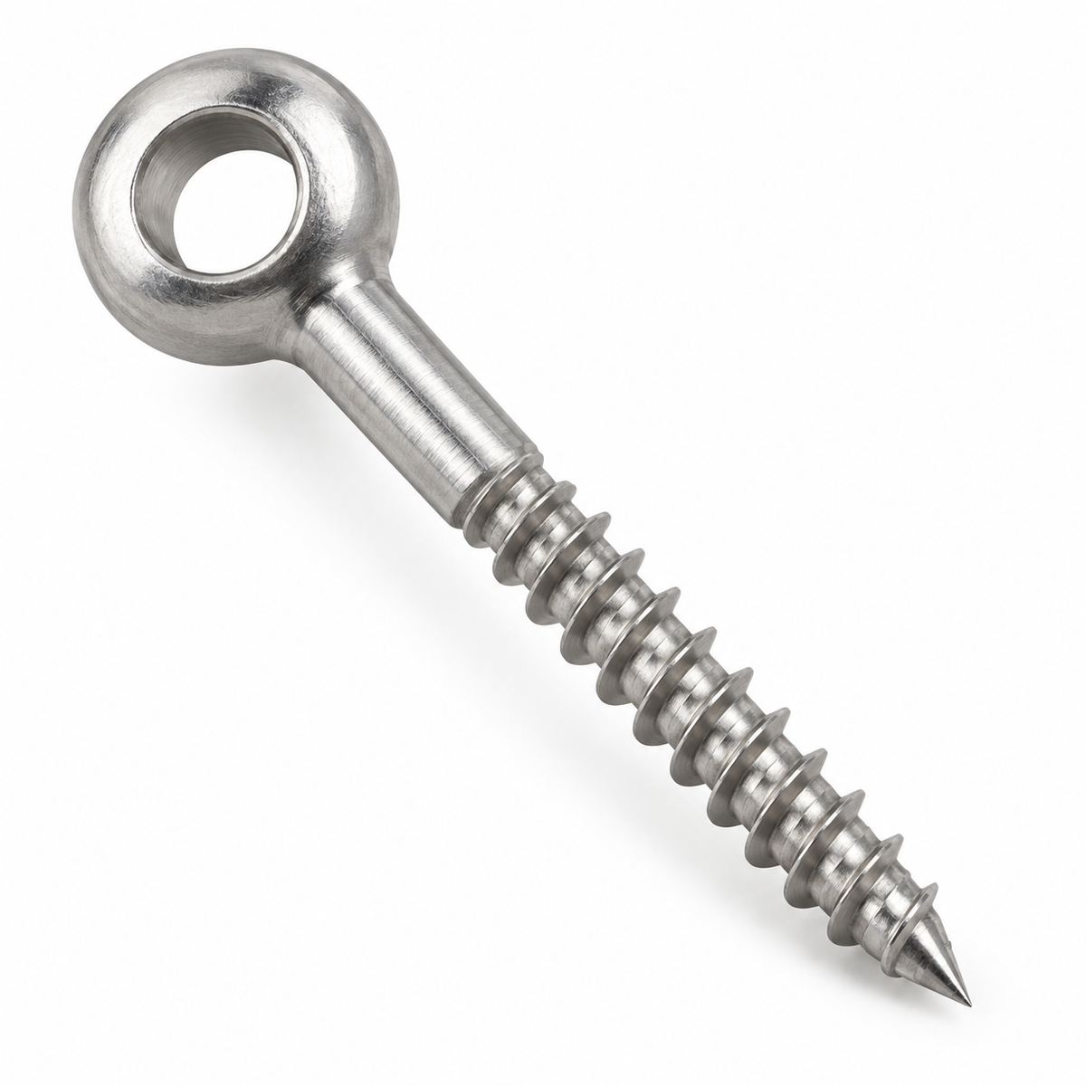 Eye bolt with wood thread, stainless steel