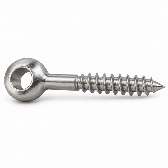Eye bolt with wood thread, stainless steel